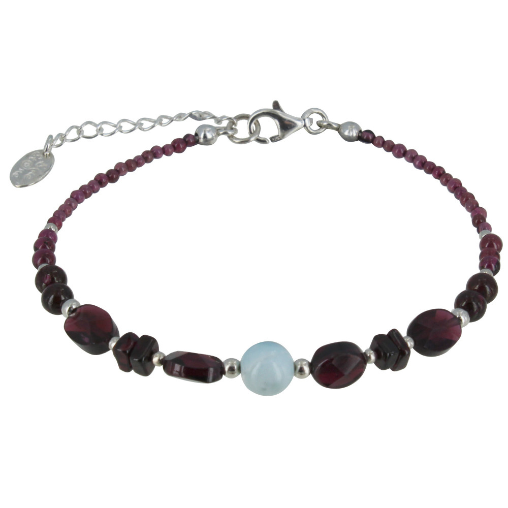 LES POULETTES BIJOUX Bracelet Argent Perles de Grenat et de Larimar