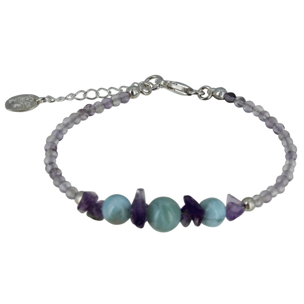 LES POULETTES BIJOUX Bracelet Argent Pépites d'Améthyste et Perles de Larimar