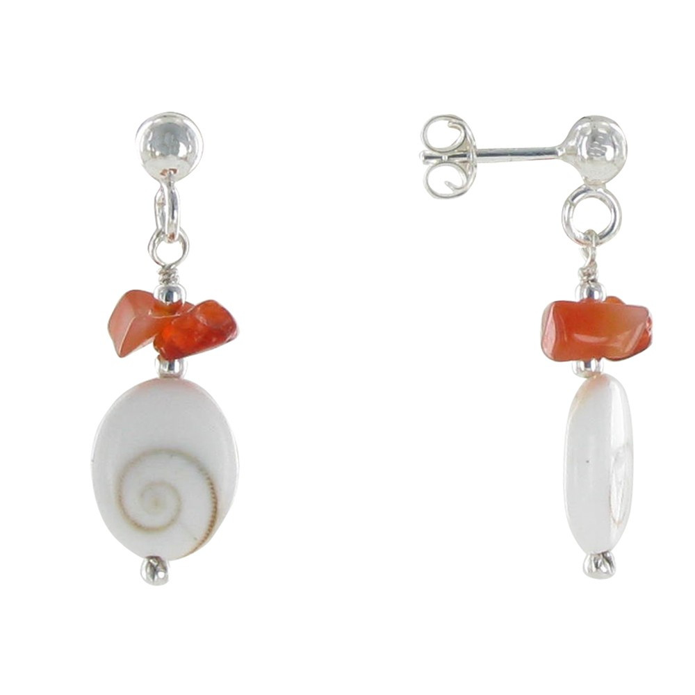 LES POULETTES BIJOUX Boucles d'Oreilles Petit Oeil de Ste Lucie et Cornaline