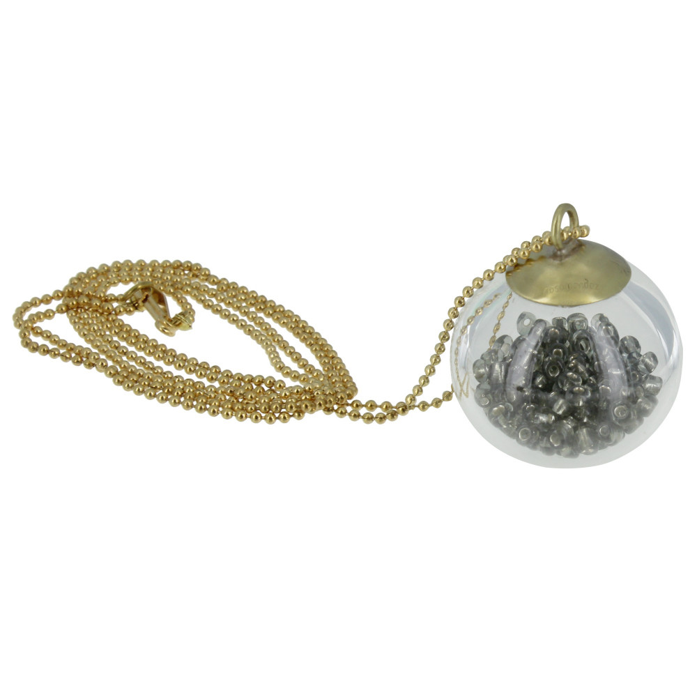 LES POULETTES BIJOUX Collier Laiton Bulle Pâte de Verre et Perles Grises