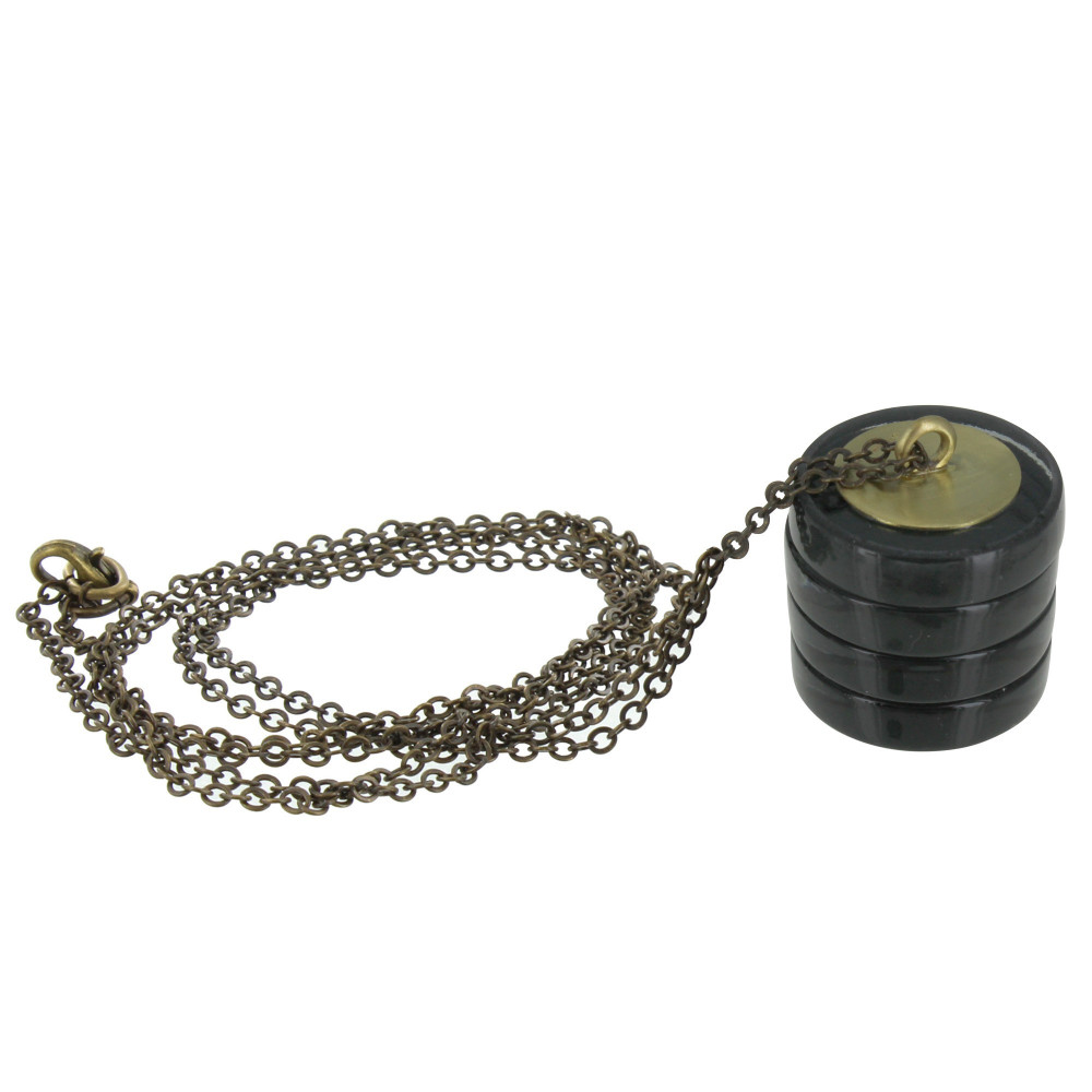 LES POULETTES BIJOUX Collier Sautoir Chaine Laiton Cylindre en Verre Noir
