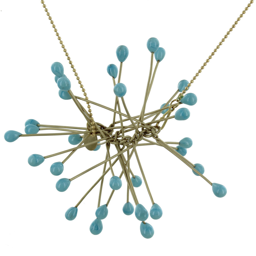 LES POULETTES BIJOUX Collier Tiges en Laiton et Perles de Verre - Classics - Turquoi
