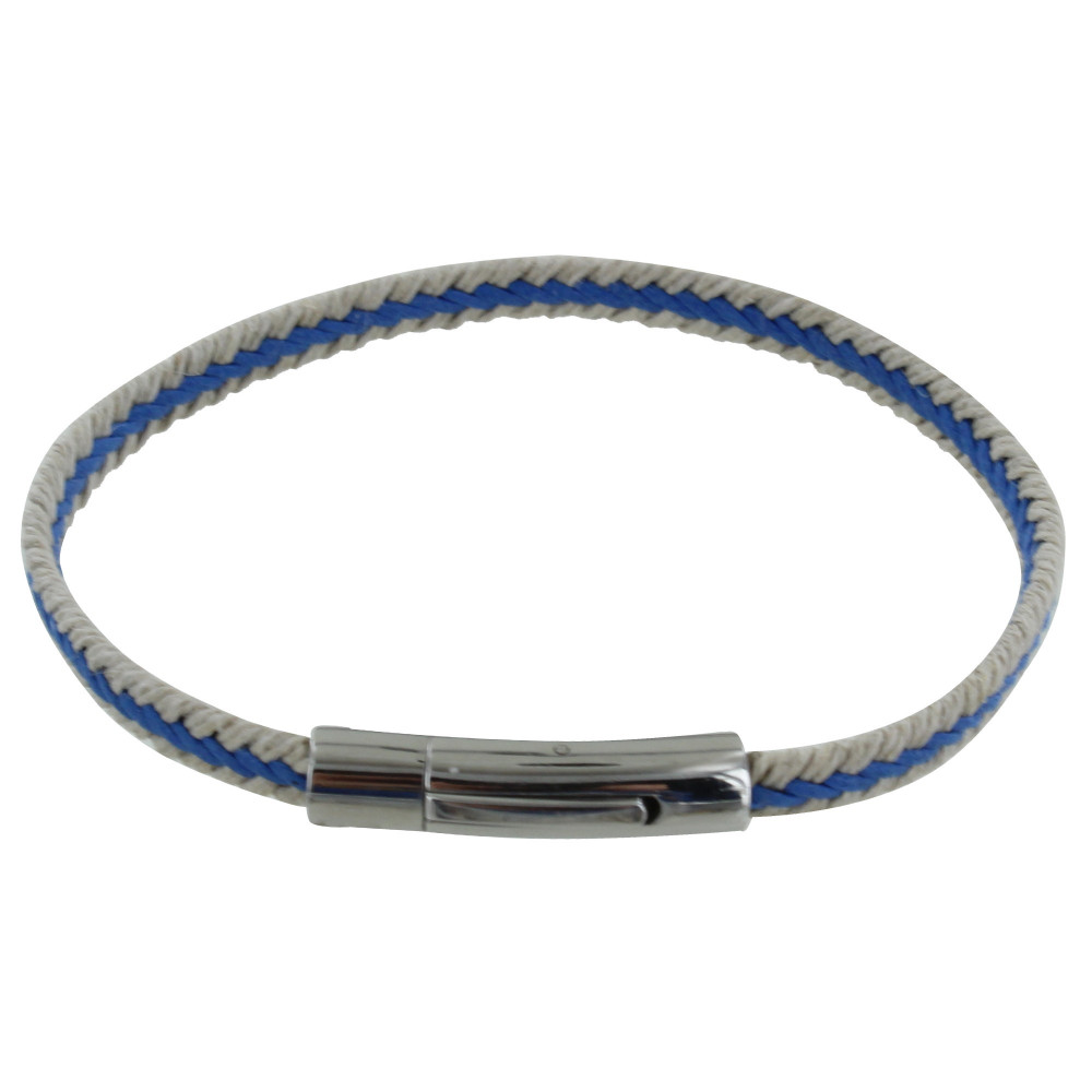 LES POULETTES BIJOUX Bracelet Homme Tresse en Lin Bleu et Beige
