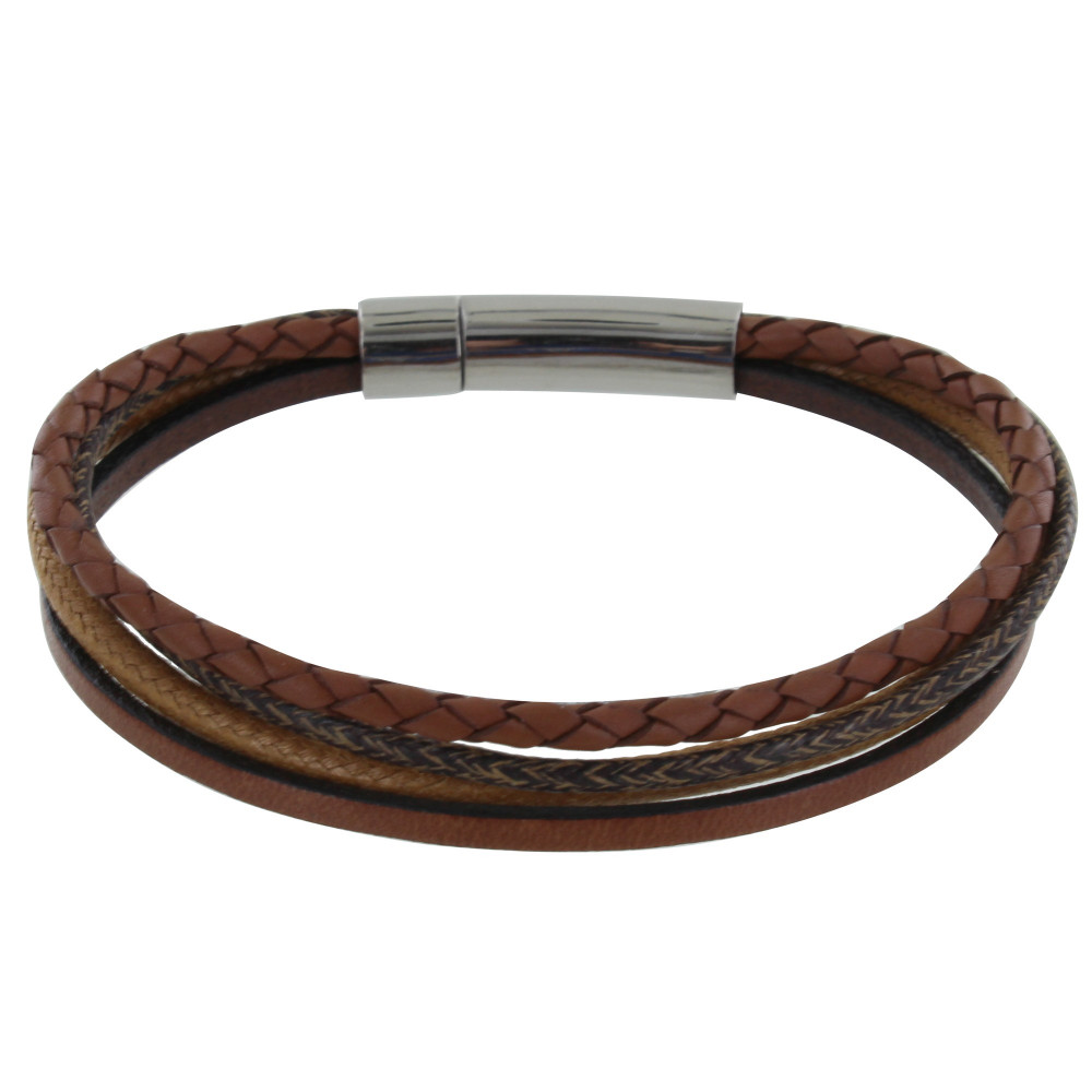 LES POULETTES BIJOUX Bracelet Homme Cuir Quatre Liens - Classics - Marron clair