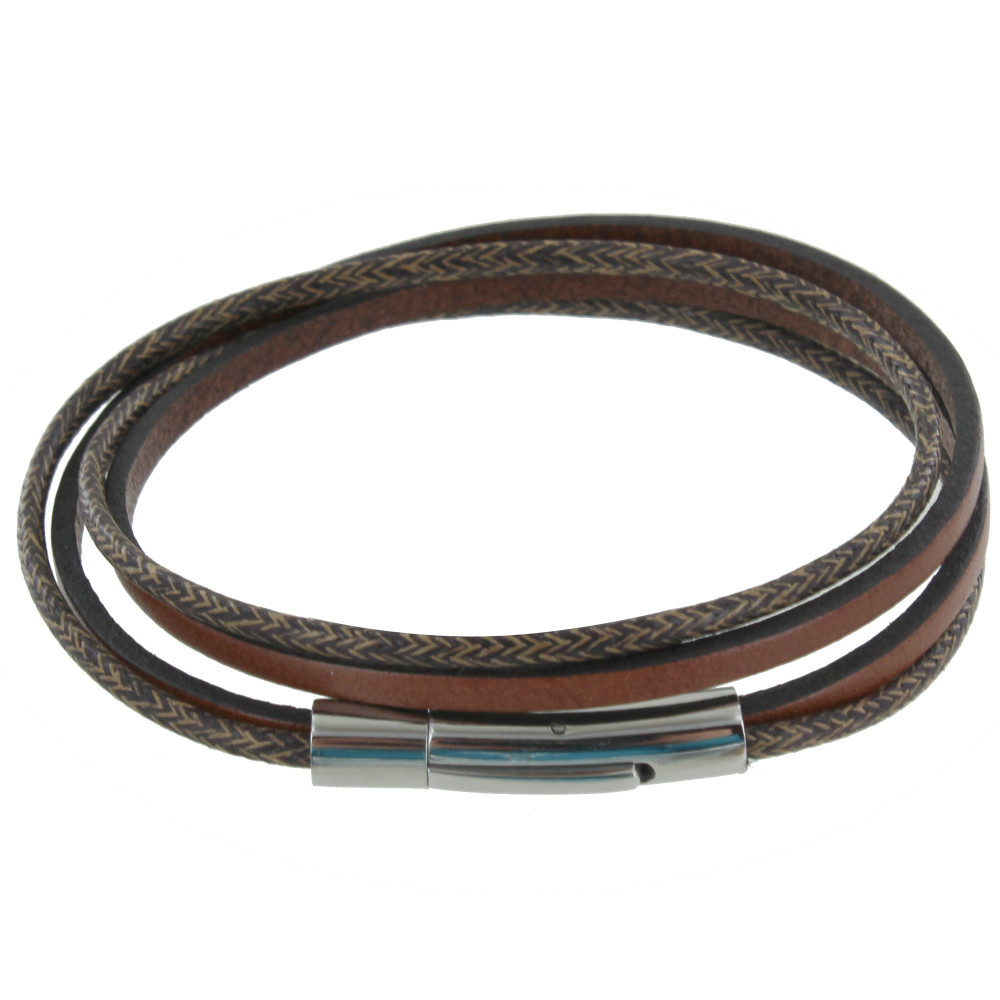 LES POULETTES BIJOUX Bracelet Femme Cuir Acajou et Chiné Marron Deux Liens