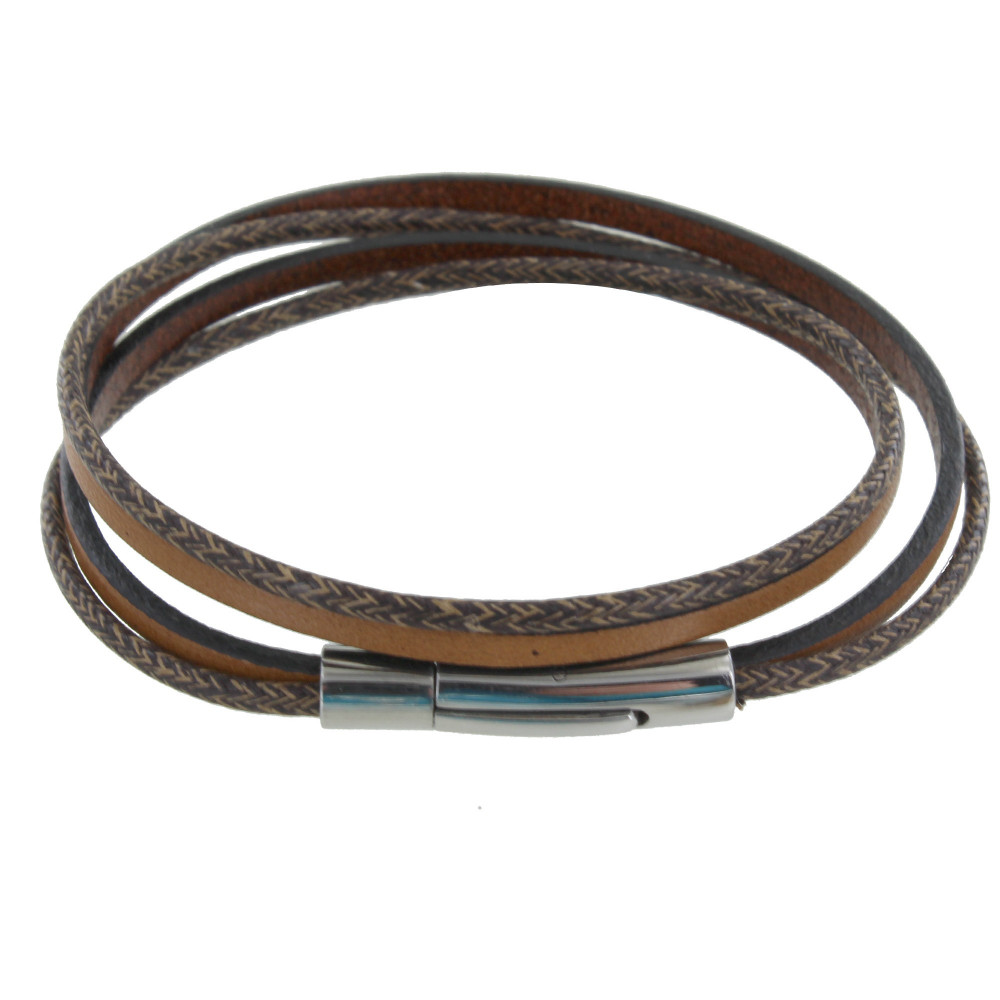 LES POULETTES BIJOUX Bracelet Femme Cuir Marron Clair et Chiné Marron Deux Liens