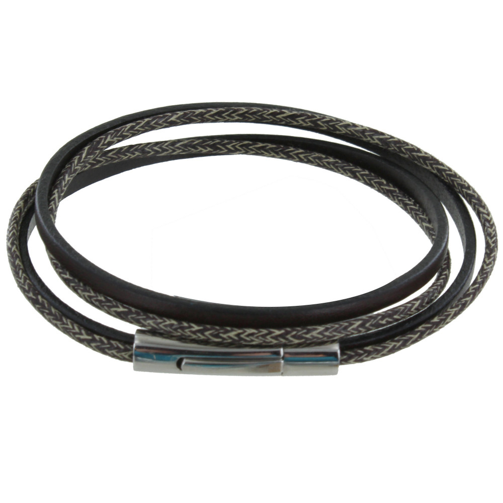 LES POULETTES BIJOUX Bracelet Femme Cuir Marron Foncé et Chiné Marron Deux Liens