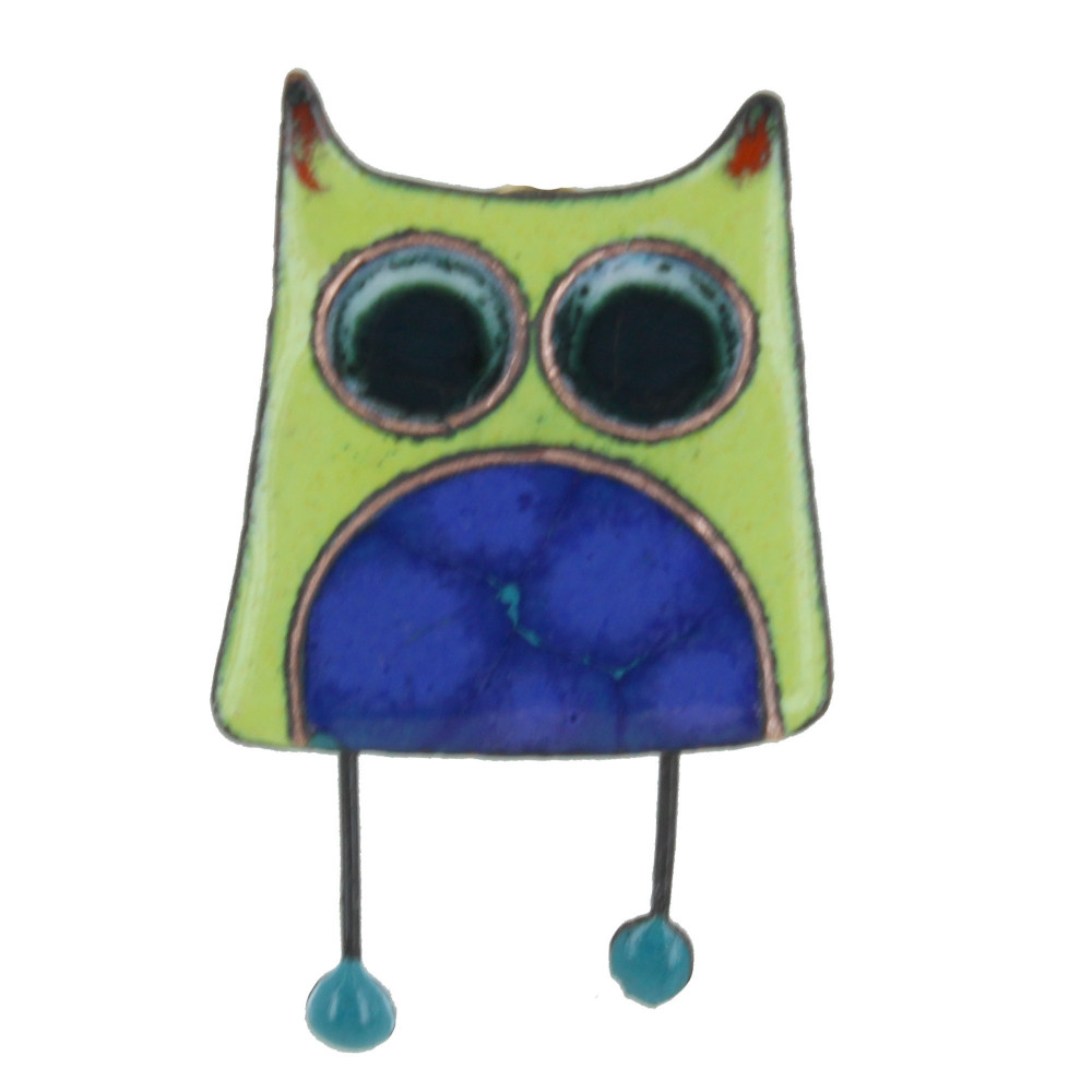 LES POULETTES BIJOUX Broche Pin's Hibou émaillé Vert à Pois Bleu