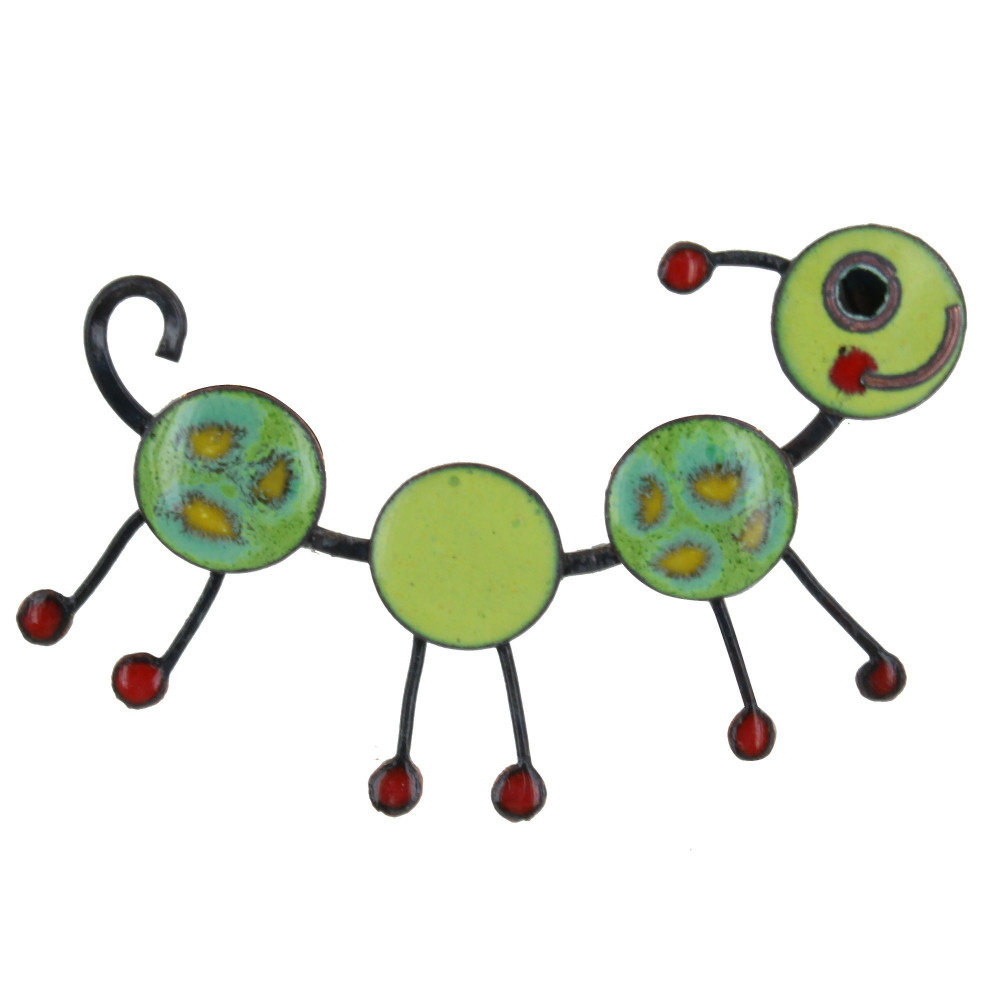 LES POULETTES BIJOUX Broche Pin's Chenille émaillée Verte à Pois Jaunes