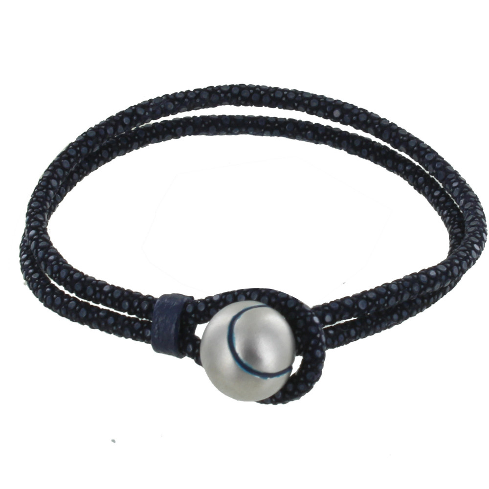 LES POULETTES BIJOUX Bracelet Homme Cuir et Balle de Tennis - Bleu Navy