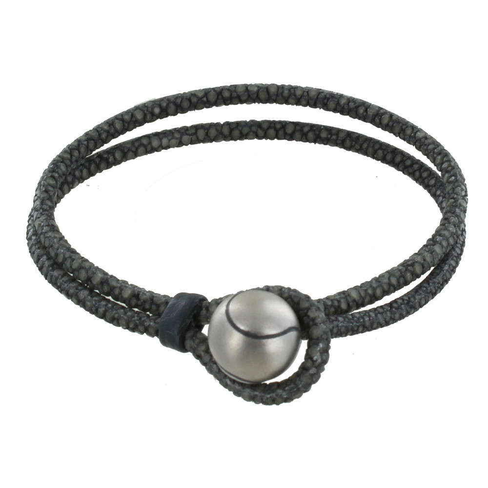 LES POULETTES BIJOUX Bracelet Homme Cuir et Balle de Tennis - Gris