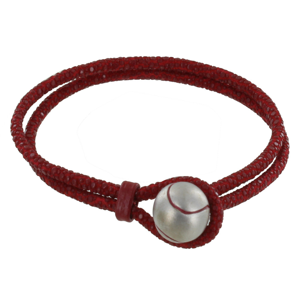 LES POULETTES BIJOUX Bracelet Homme Cuir et Balle de Tennis - Rouge