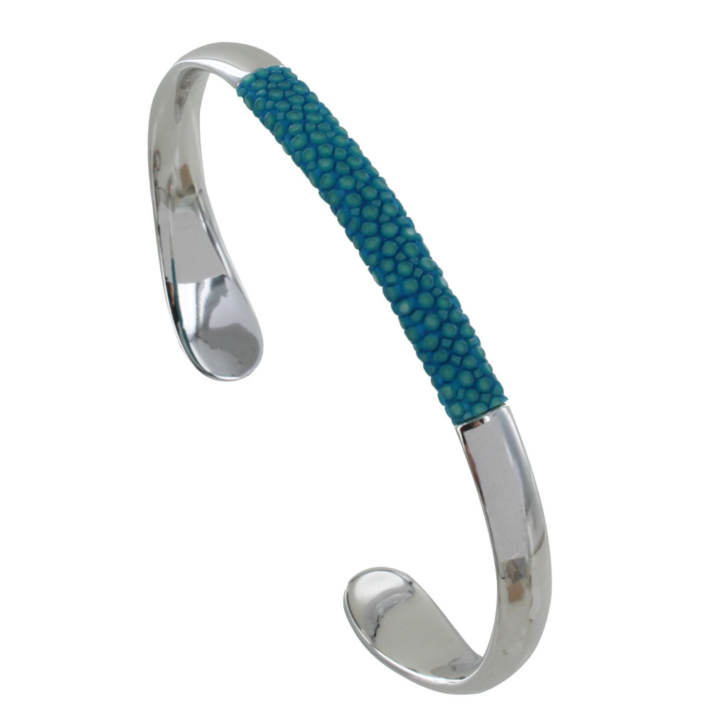 LES POULETTES BIJOUX Bracelet Mixte Demi Jonc Laiton Rhodié et Cuir - Turquoise