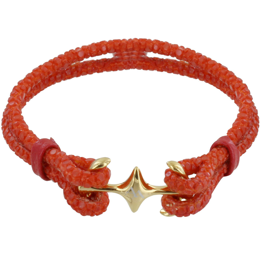 LES POULETTES BIJOUX Bracelet Mixte Rhodium Plaqué Or Double Ancre et Cuir - 18cm Co
