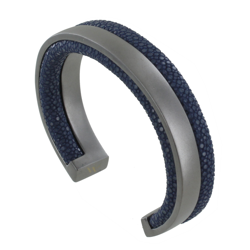 LES POULETTES BIJOUX - Bracelet Homme Rhodium Noir et Cuir - Azur