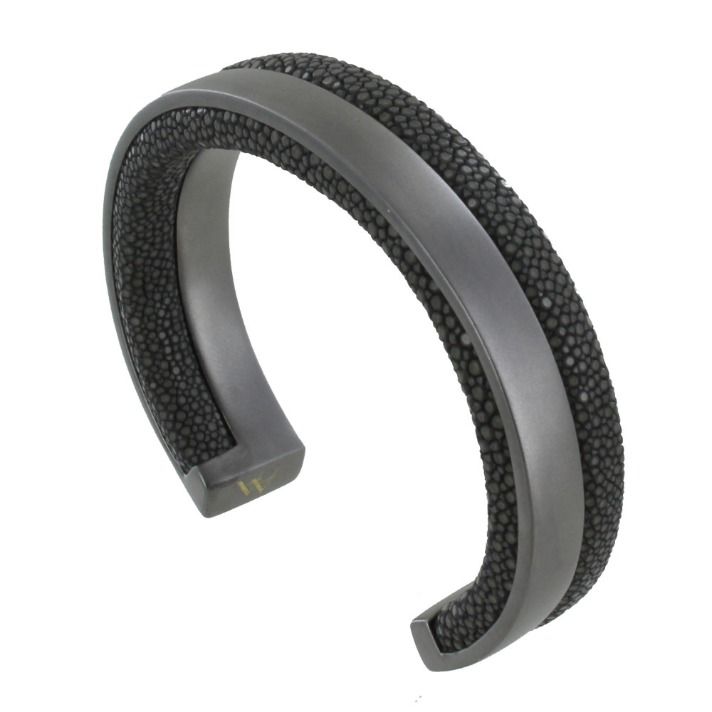 LES POULETTES BIJOUX Bracelet Homme Rhodium Noir et Cuir - Gris