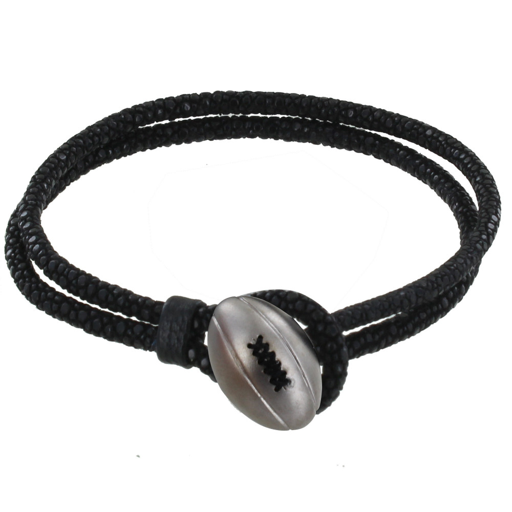 LES POULETTES BIJOUX - V Bracelet Homme Cuir et Ballon de Rugby - Noir