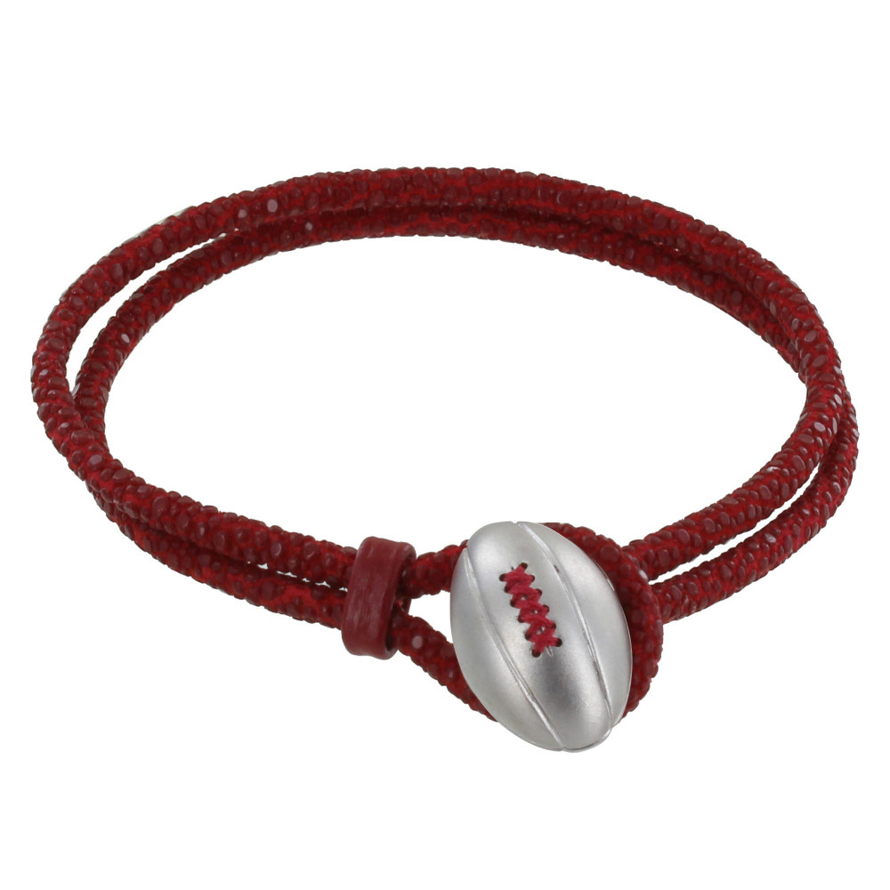 LES POULETTES BIJOUX V Bracelet Homme Cuir et Ballon de Rugby - Rouge