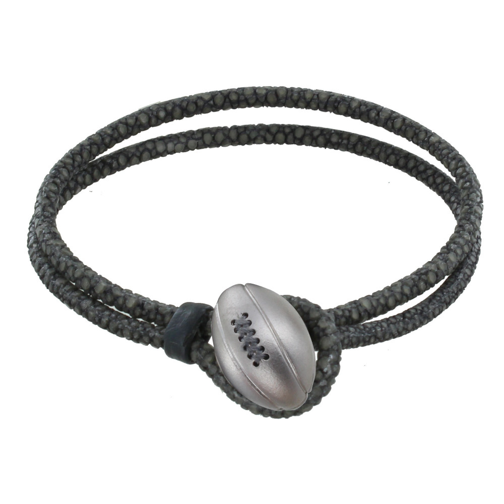 LES POULETTES BIJOUX V Bracelet Homme Cuir et Ballon de Rugby - Gris