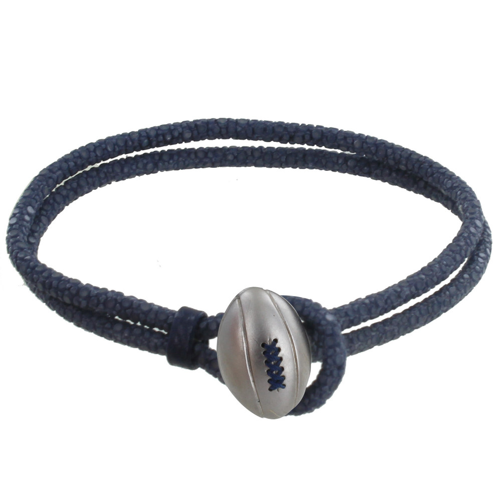 LES POULETTES BIJOUX V Bracelet Homme Cuir et Ballon de Rugby - Azur