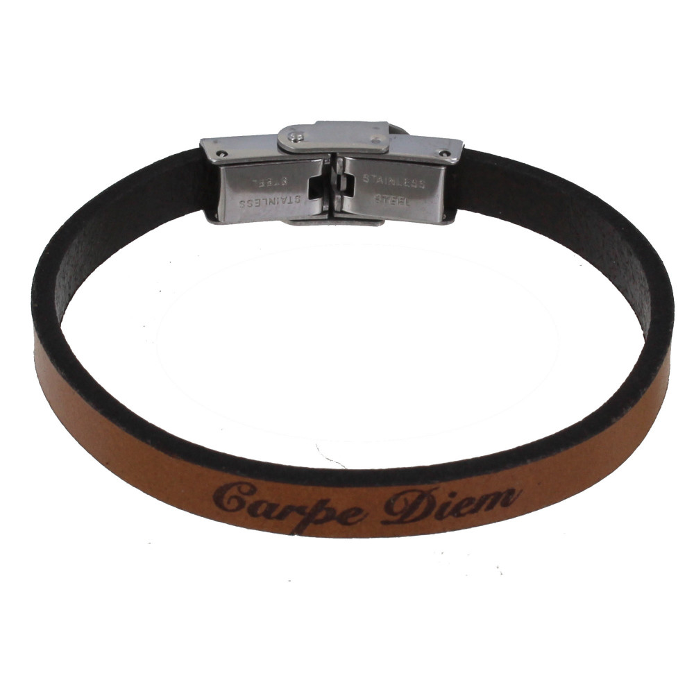 LES POULETTES BIJOUX Bracelet Enfant Cuir Marron Clair ''Carpe Diem''