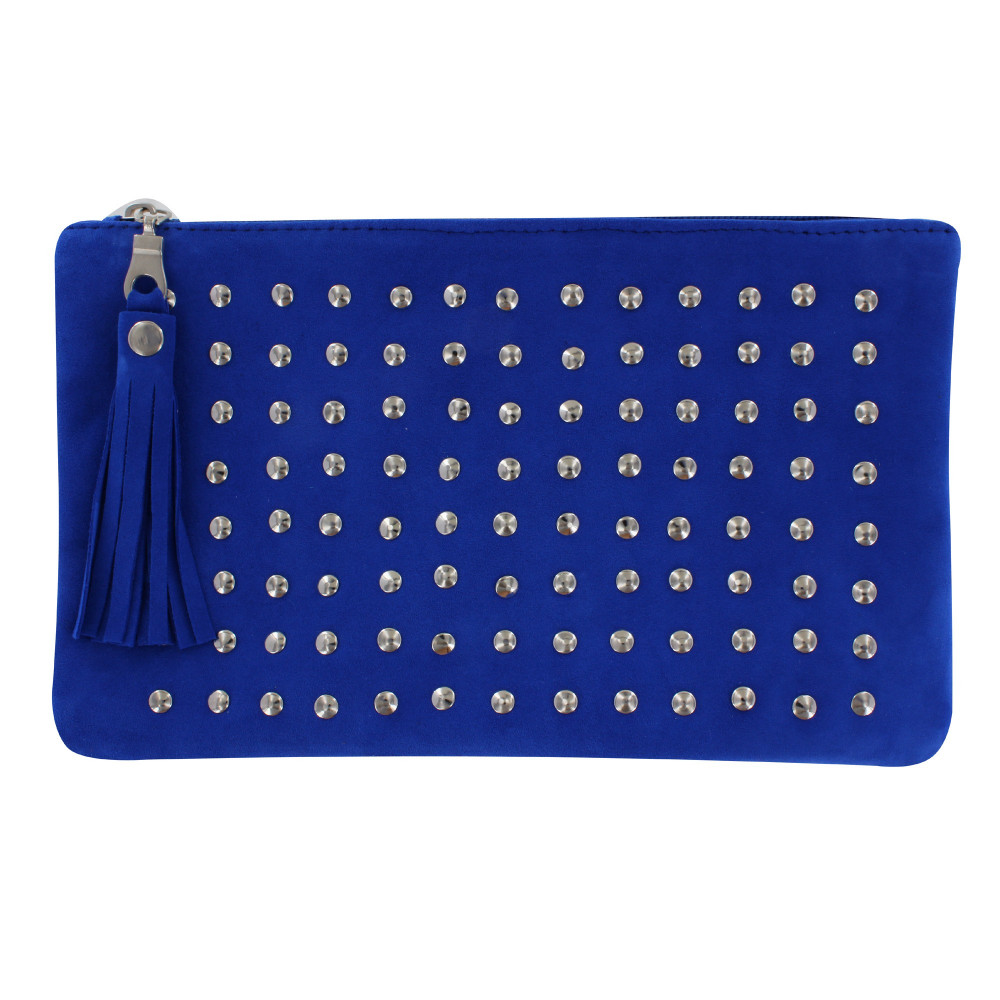 LES POULETTES BIJOUX - Pochette Sac Daim Clouté Couleur Bleu Majorelle
