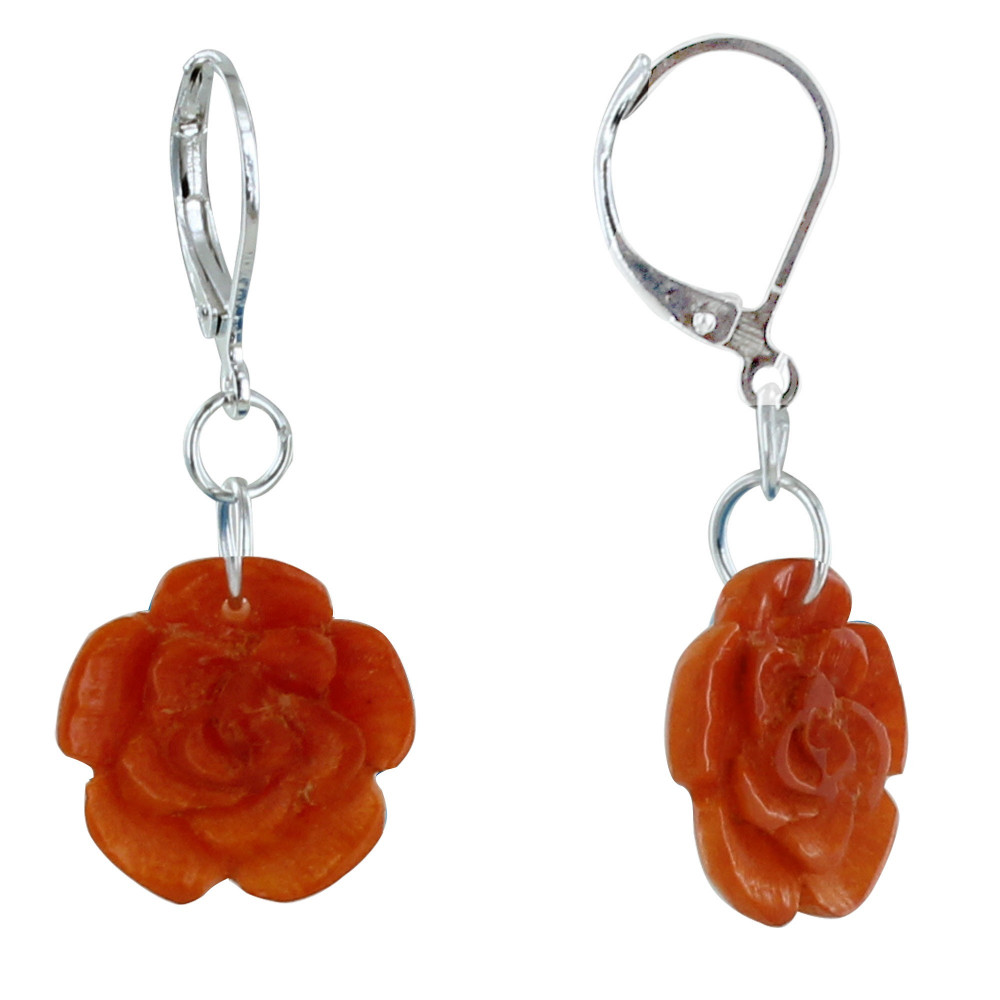 LES POULETTES BIJOUX Boucles d'Oreilles Rose en Tagua - Orange