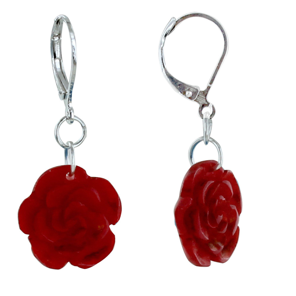 LES POULETTES BIJOUX Boucles d'Oreilles Rose en Tagua - Rouge
