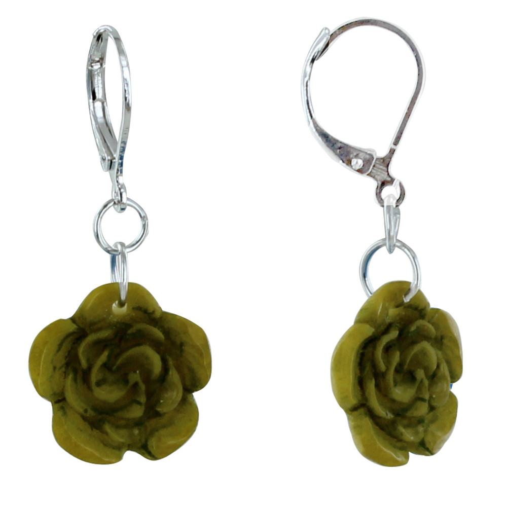 LES POULETTES BIJOUX Boucles d'Oreilles Rose en Tagua - Vert