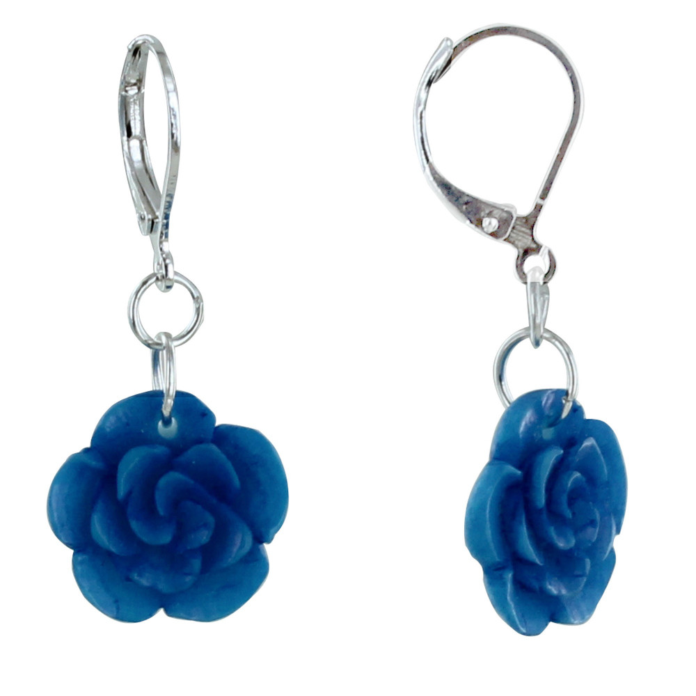 LES POULETTES BIJOUX Boucles d'Oreilles Rose en Tagua - Turquoise