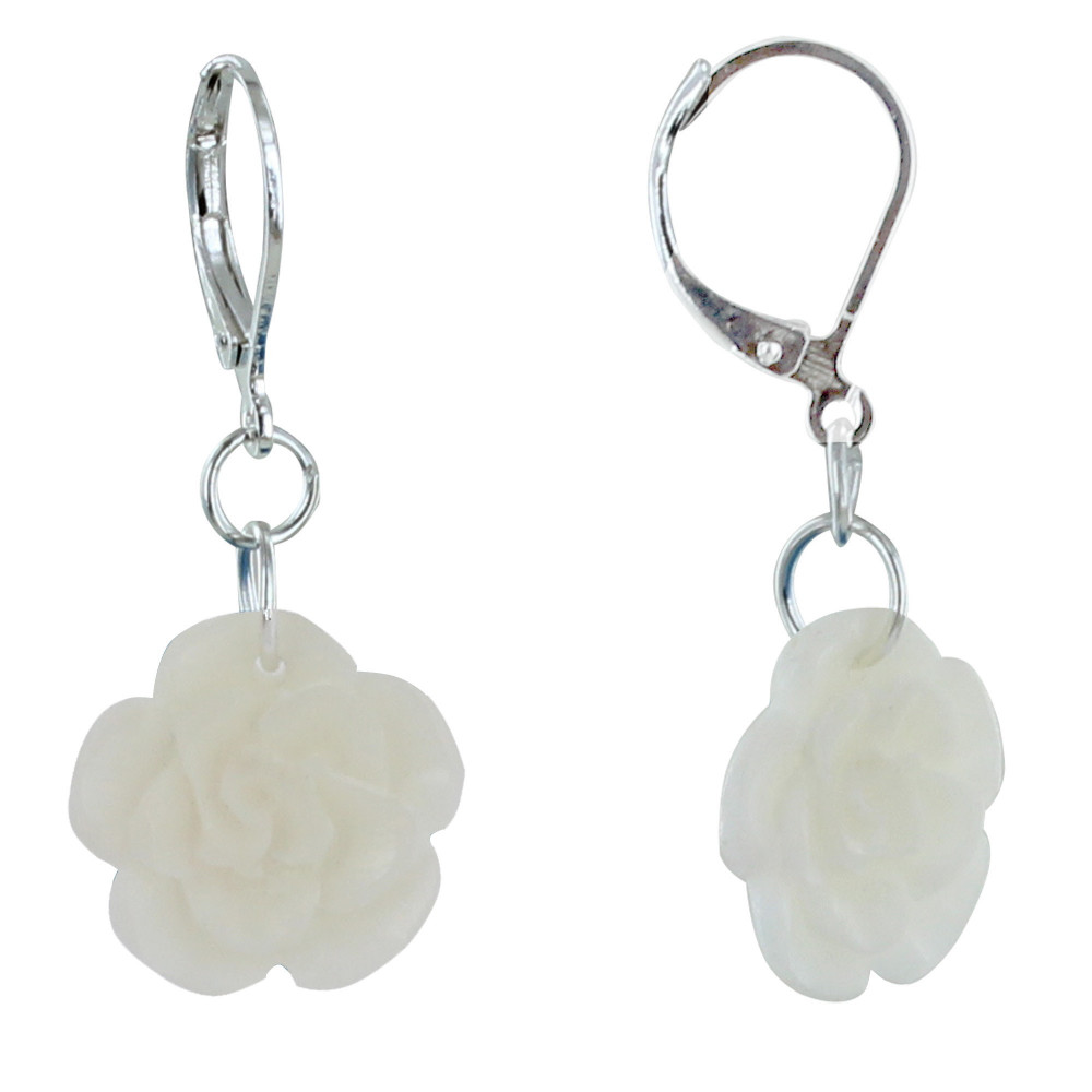 LES POULETTES BIJOUX Boucles d'Oreilles Rose en Tagua