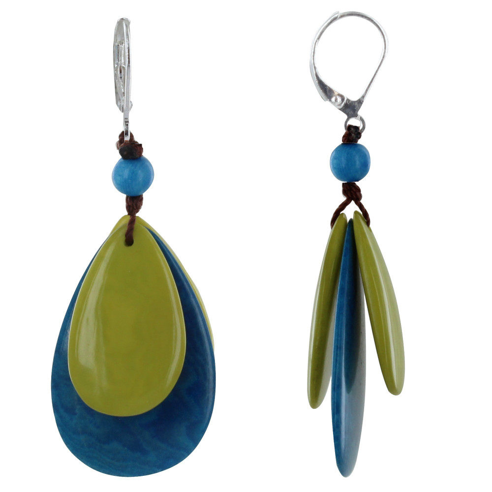 LES POULETTES BIJOUX Boucles d'Oreilles Inca en Tagua Bicolore - Turquoise