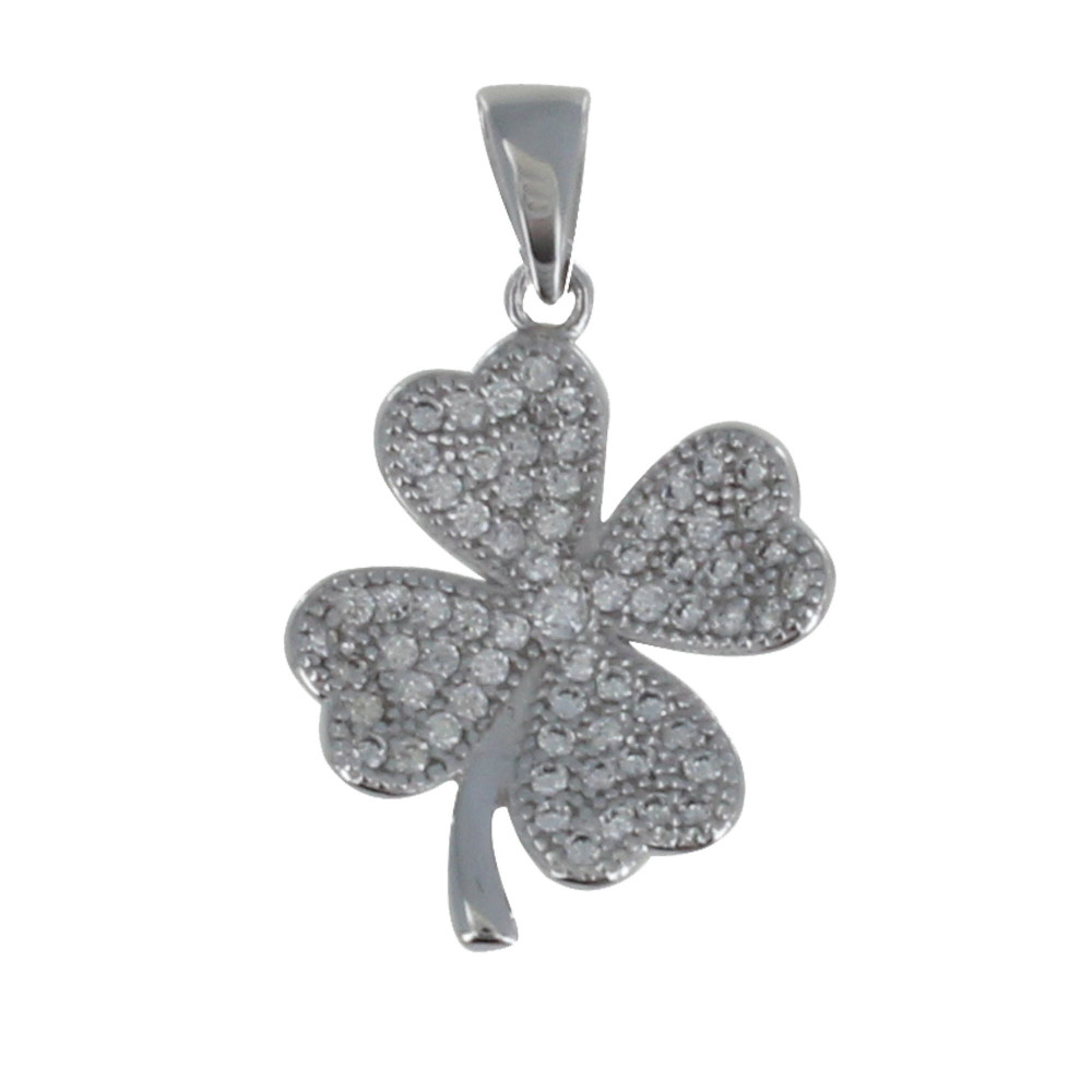 LES POULETTES BIJOUX Pendentif Argent 925 Rhodié Trèfle de Strass