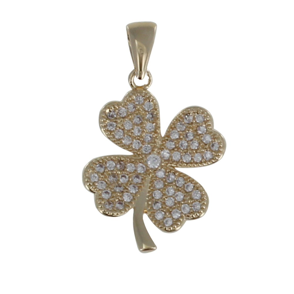 LES POULETTES BIJOUX Pendentif Plaqué Or Trèfle de Strass