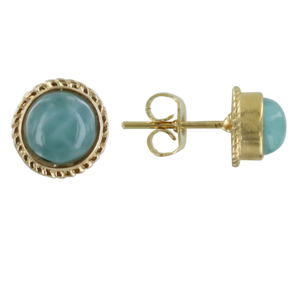 LES POULETTES BIJOUX Boucles d'Oreilles Plaqué Or Cylindre de Larimar