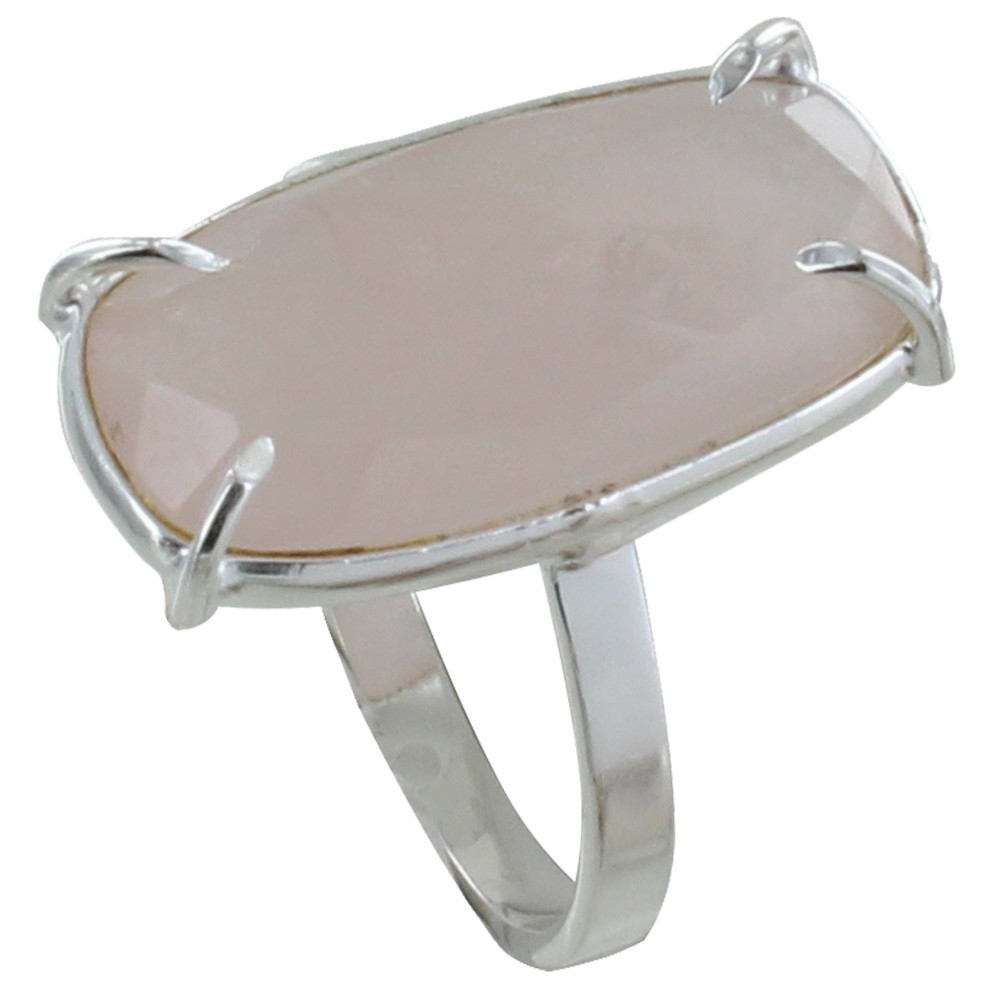LES POULETTES BIJOUX Bague Argent Rectangle de Quartz Rose Facetté