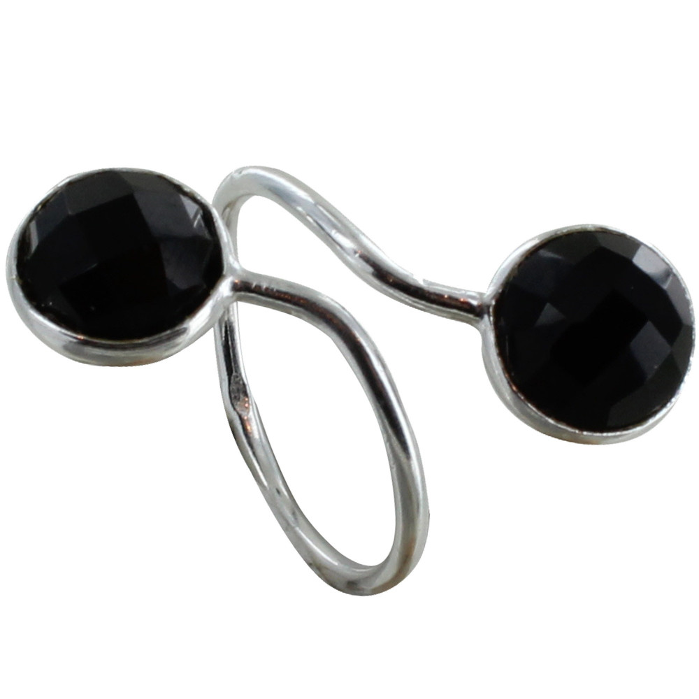LES POULETTES BIJOUX - Bague Argent Toi et Moi Onyx Noir Facetté Ronde - taille 56