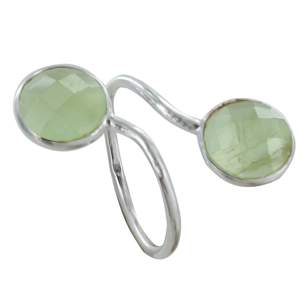 LES POULETTES BIJOUX Bague Argent Toi et Moi Prehnite Facetté Ronde - taille 50