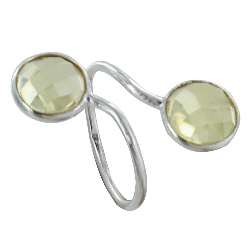 LES POULETTES BIJOUX Bague Argent Toi et Moi Quartz Jaune Facetté Ronde - taille 56