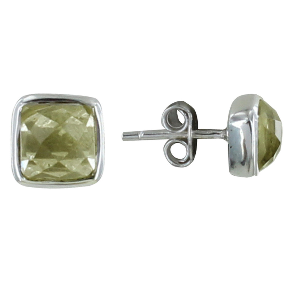 LES POULETTES BIJOUX Boucle d'Oreilles Argent Clous Carré Facetté de Quartz Jaune