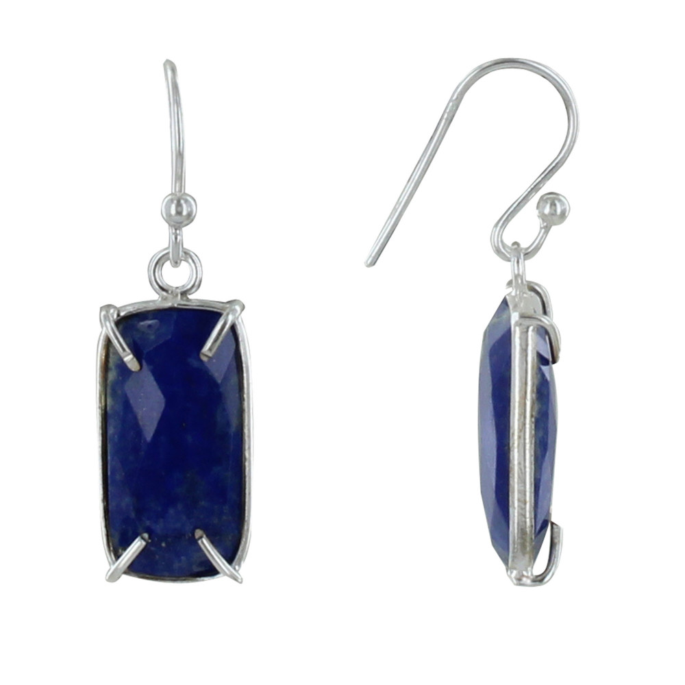 LES POULETTES BIJOUX Boucles d'Oreilles Argent Rectangle de Lapis Lazuli Facetté