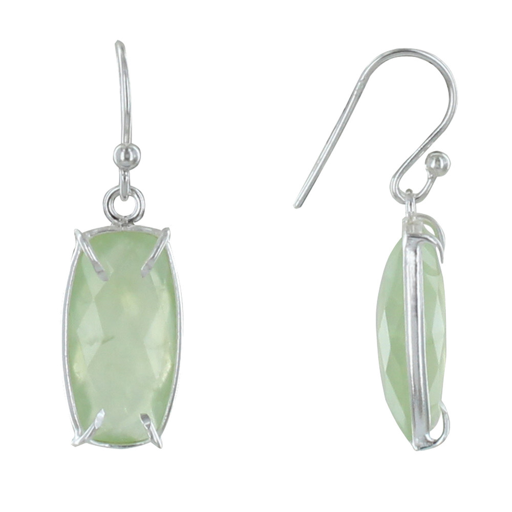 LES POULETTES BIJOUX Boucles d'Oreilles Argent Rectangle de Prehnite Facetté