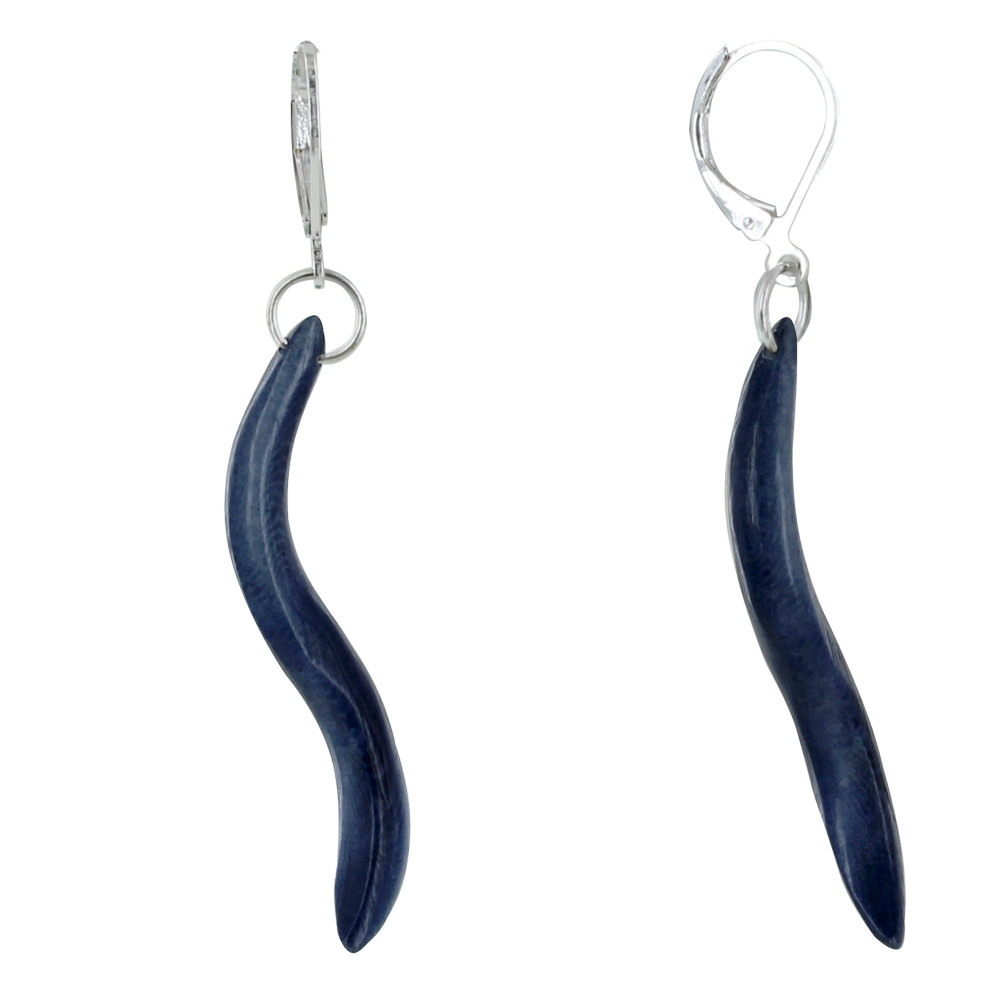 LES POULETTES BIJOUX Boucles d'Oreilles Vague de Tagua - Bleu Navy