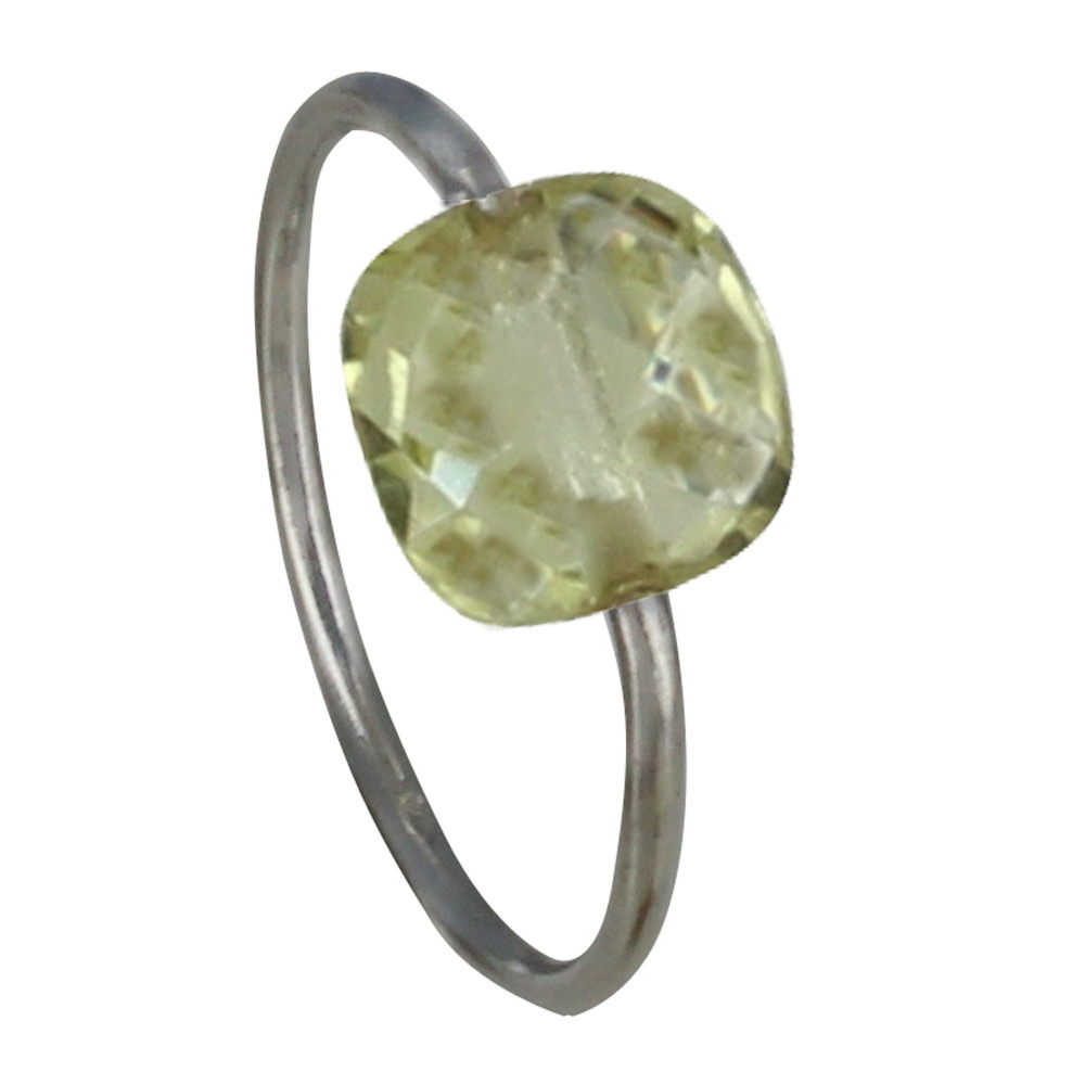 LES POULETTES BIJOUX Bague Argent Carré de Quartz Jaune Facetté
