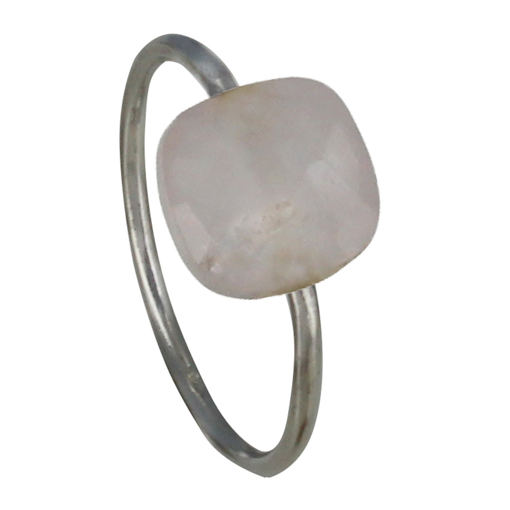 LES POULETTES BIJOUX Bague Argent Carré de Quartz Rose Facetté