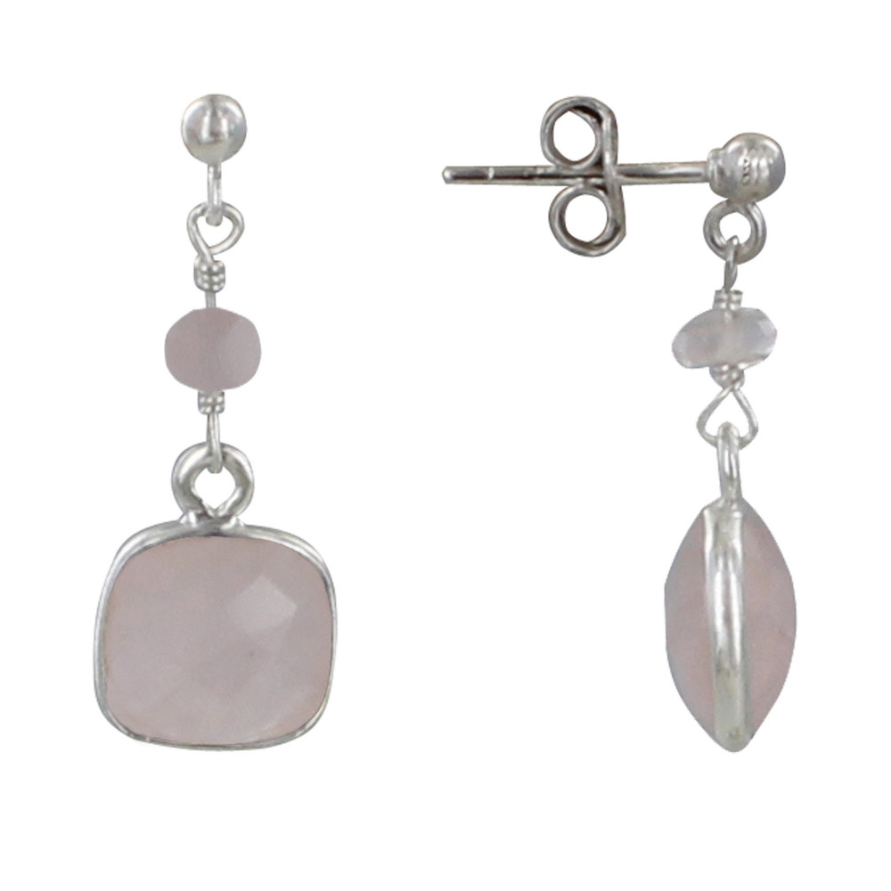 LES POULETTES BIJOUX - Boucles d'Oreilles Argent 925 Perle et Pavé de Quartz Rose Fa
