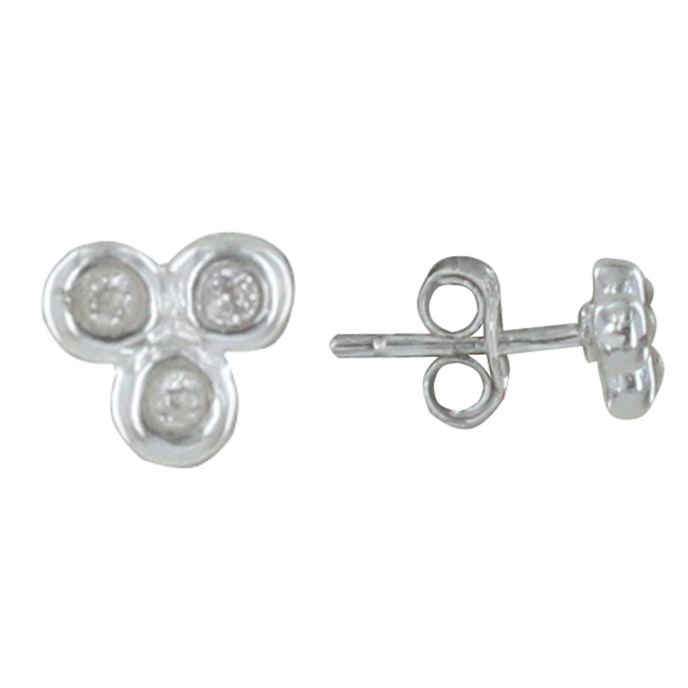 LES POULETTES BIJOUX Boucles d'Oreilles Argent 925 Puces Trois Perles et Strass