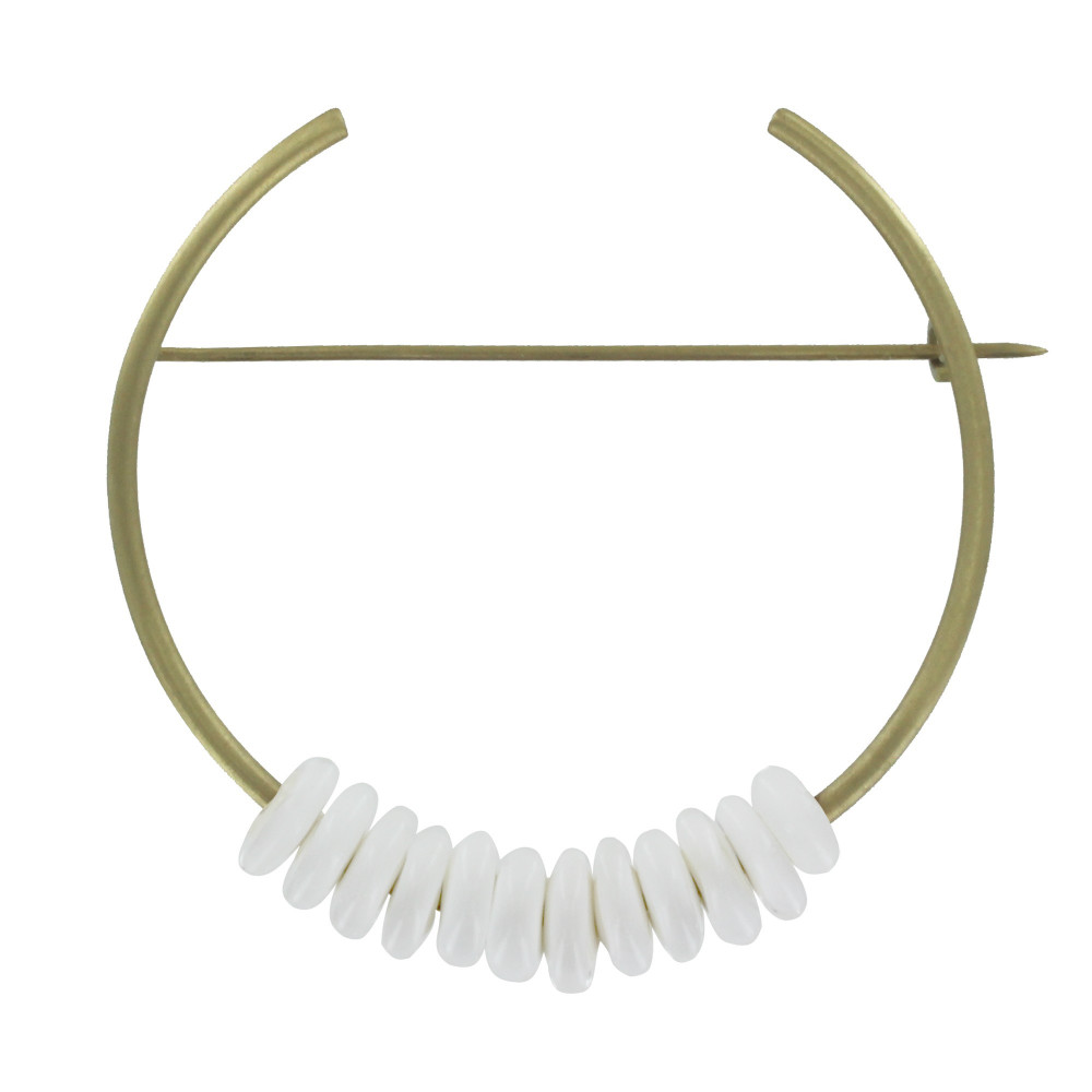 LES POULETTES BIJOUX Broche Laiton Ronde et Petits Disques de Verre - Blanc