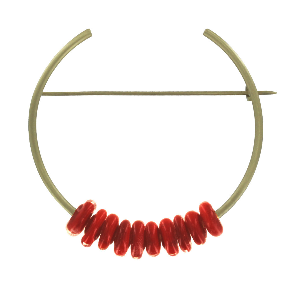 LES POULETTES BIJOUX Broche Laiton Ronde et Petits Disques de Verre - Rouge