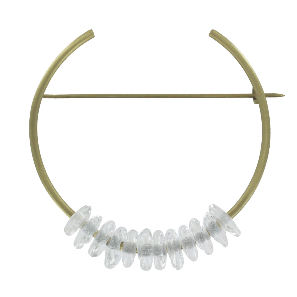 LES POULETTES BIJOUX Broche Laiton Ronde et Petits Disques de Verre - Gris clair